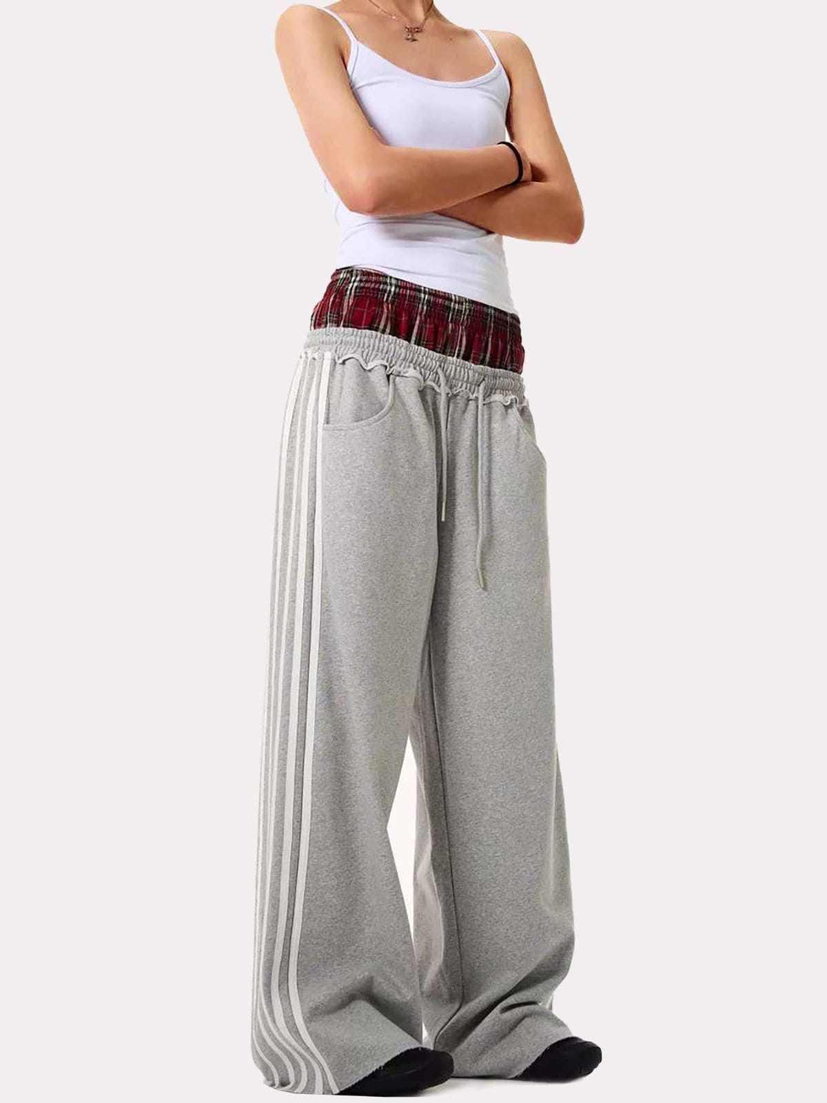 Pantalón ancho relajado con cintura contrastada