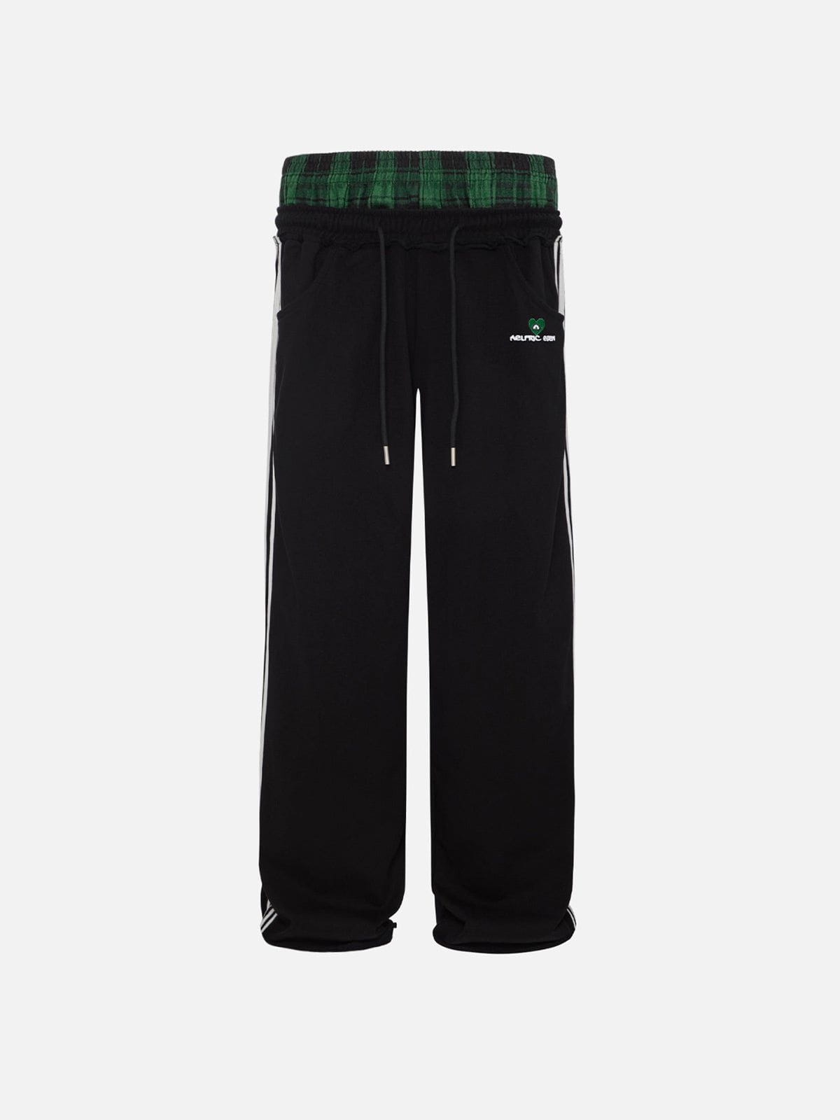 Pantalón ancho relajado con cintura contrastada