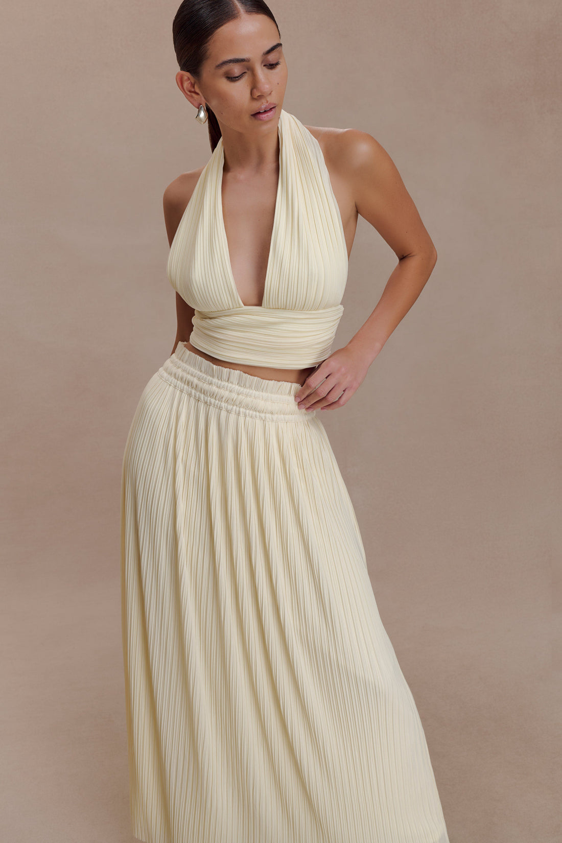 Top halter plisado sin mangas - Limón