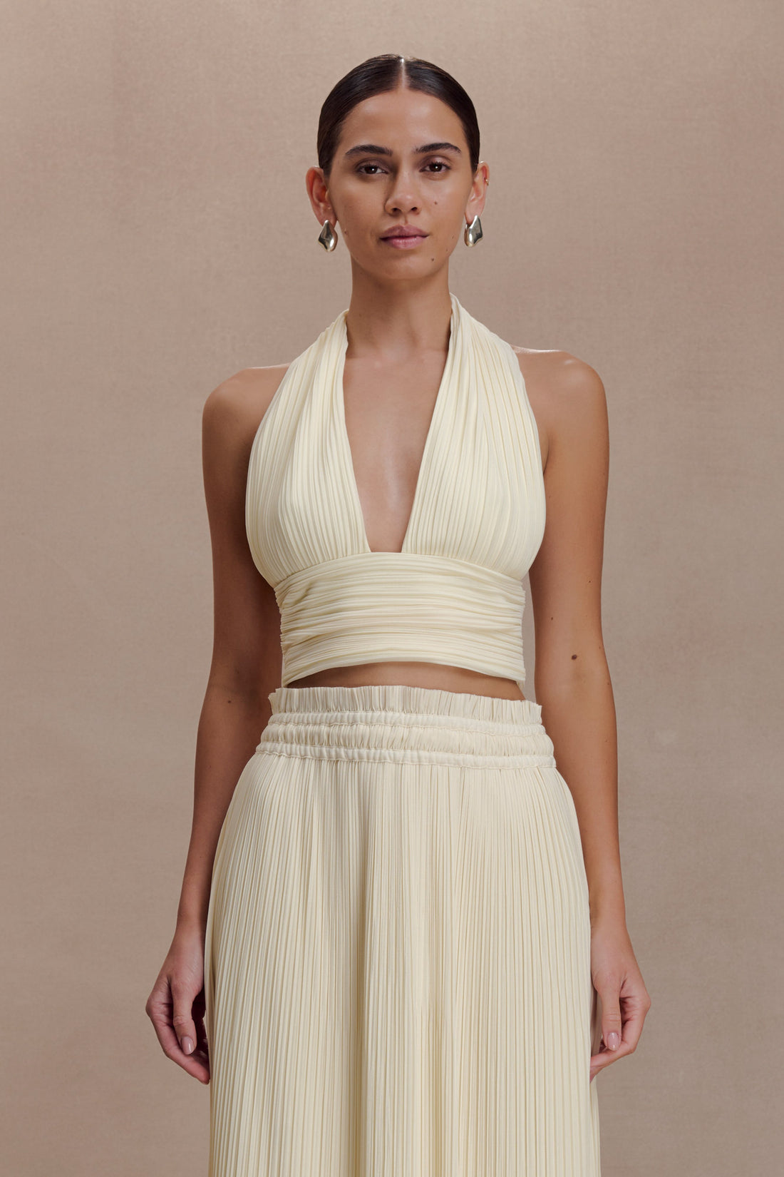 Top halter plisado sin mangas - Limón