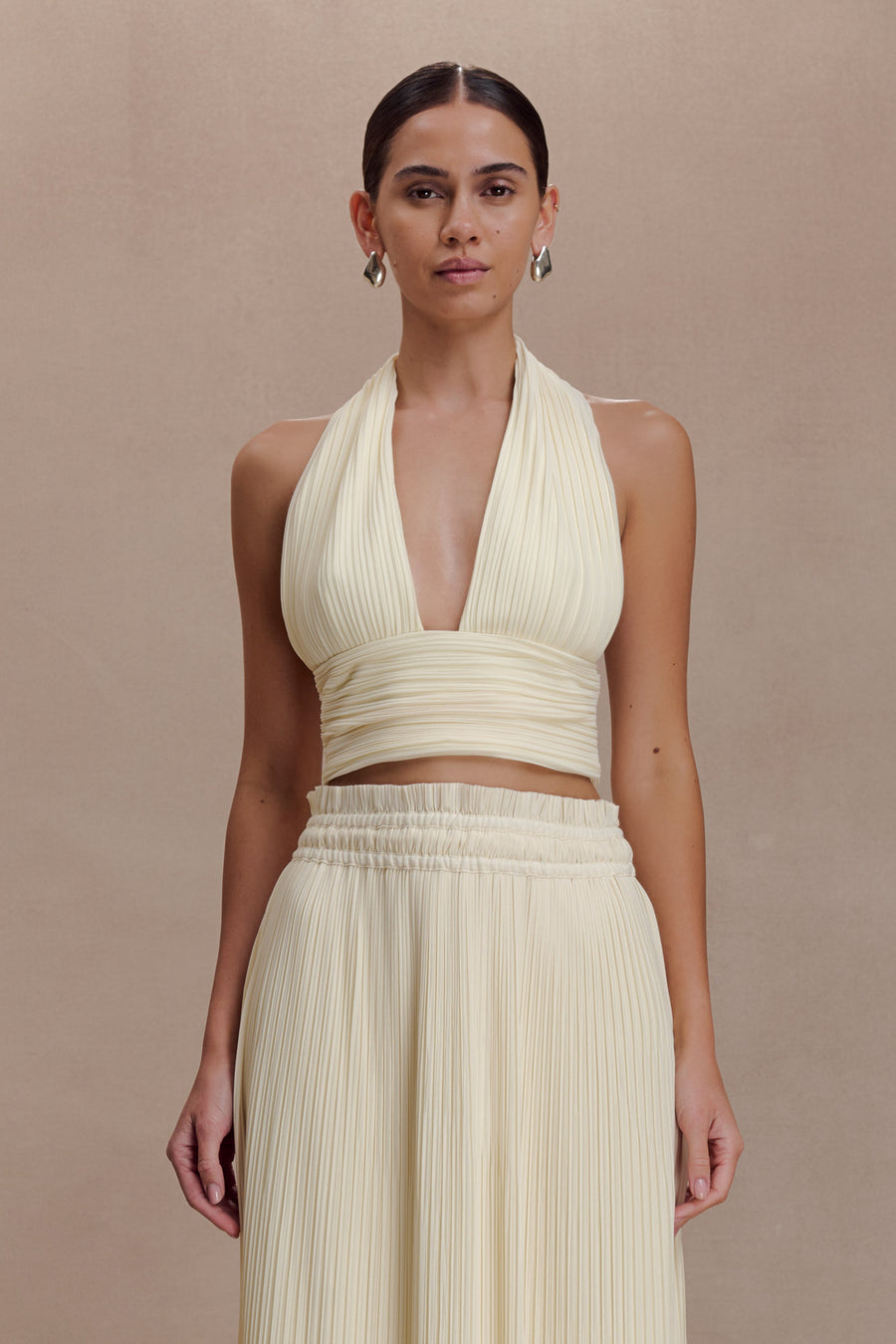 Top halter plisado sin mangas - Limón