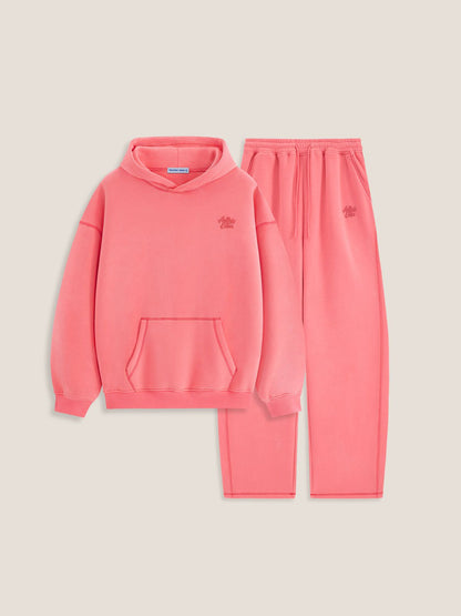 Conjunto de sudadera con capucha y pantalón baggy rosa