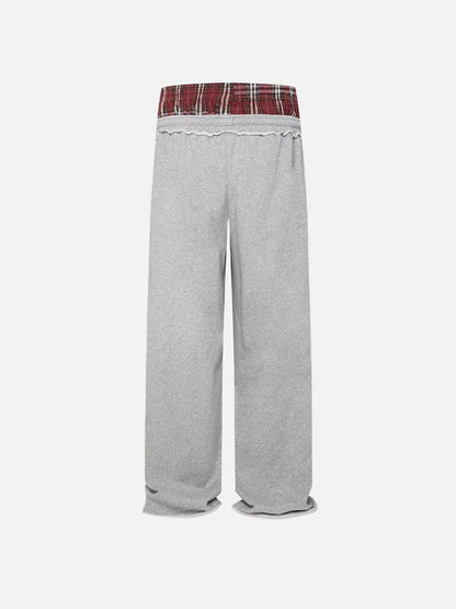 Pantalón ancho relajado con cintura contrastada